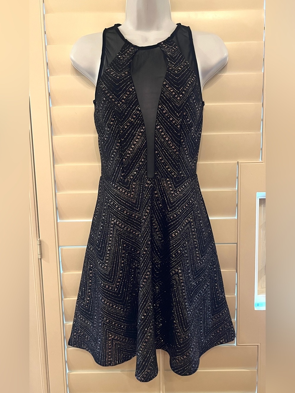 City Triangles Black Embellished Mesh Inset Fit & Flare Dress